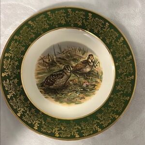 Elegant Green and Gold Dinnerware Plate with Wildlife Scene
